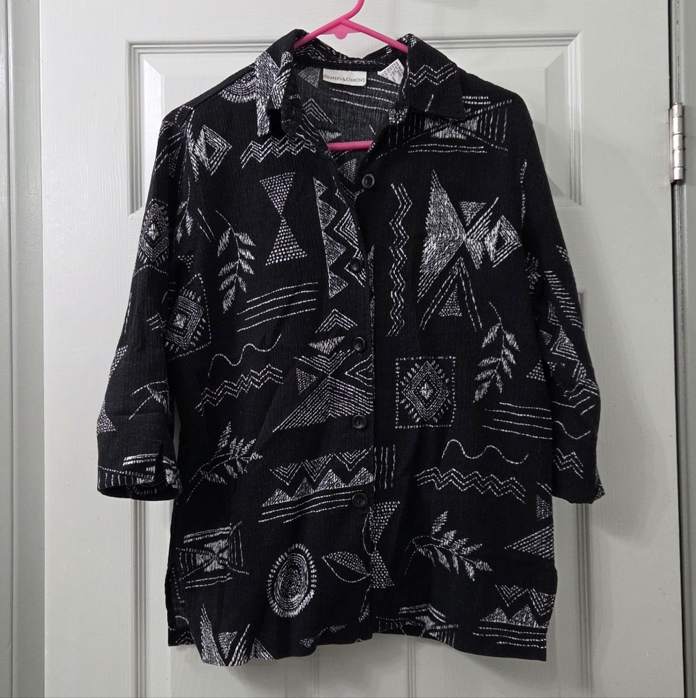 Geometric Black and White Button Down Shirt